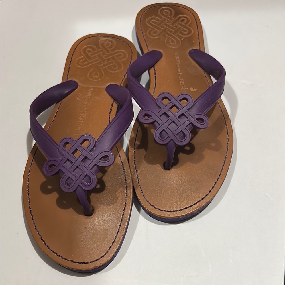 Diane Von Furstenberg Purple Brown Sandals with Knot Design